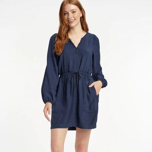 Splendid Sutton Long Sleeve Drawstring Waist Blouson Dress Deep Sea S